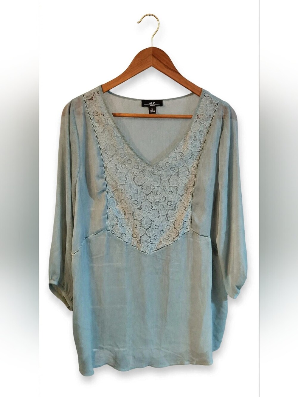 AGB Woman Sheer Sage Lace V-Neck Blouse